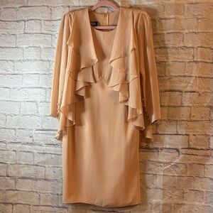 🔵VINTAGE Ursula of Switzerland Apricot Layered Long Button Sleeve Dress